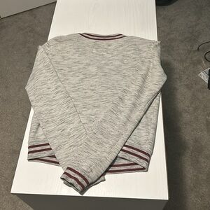 Stylish Gray Bomber Jacket with Maroon Accents